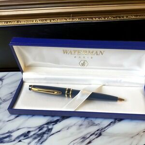 Waterman Paris Expert Blue and Gold Tone Ballpoint Luxury Pen with Gift Box